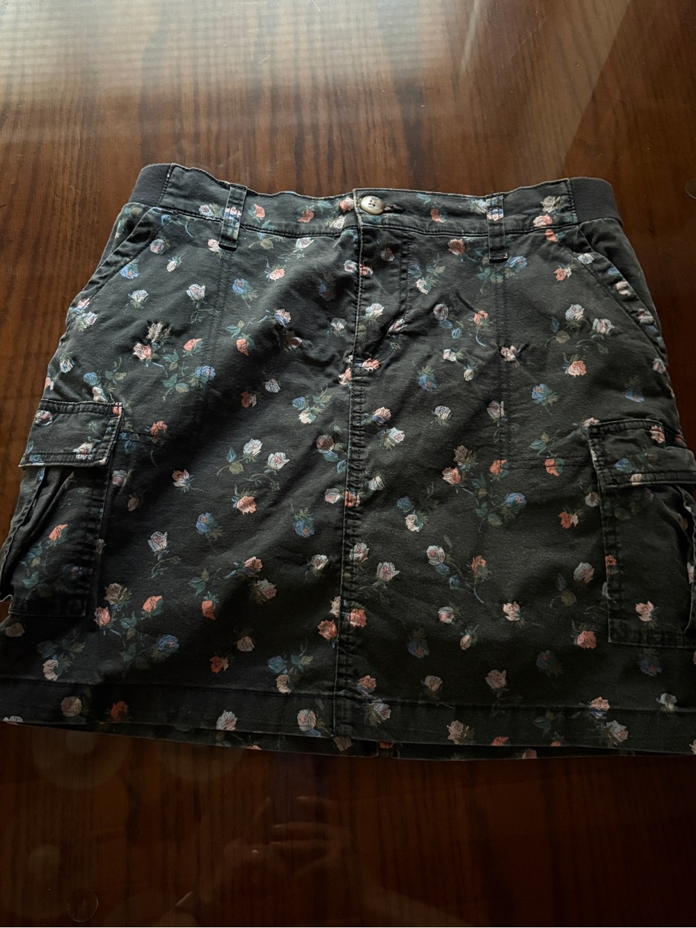 Dark Floral Cargo Mini Skort - Blue with Pink & Blue Flower Print